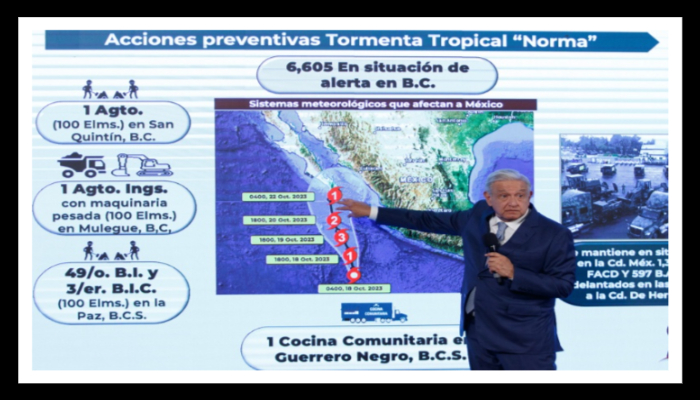 Sedena previene y protege a la población de tormenta tropical Norma en Baja California Sur