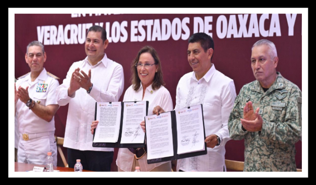 Signa gobernadora Rocío Nahle alianza de seguridad con Oaxaca y Puebla